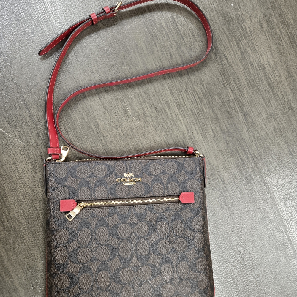 Coach Brown and Red Signature Crossbody Bag - Picture 11 of 11